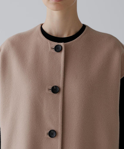 固體羊毛無領開衫