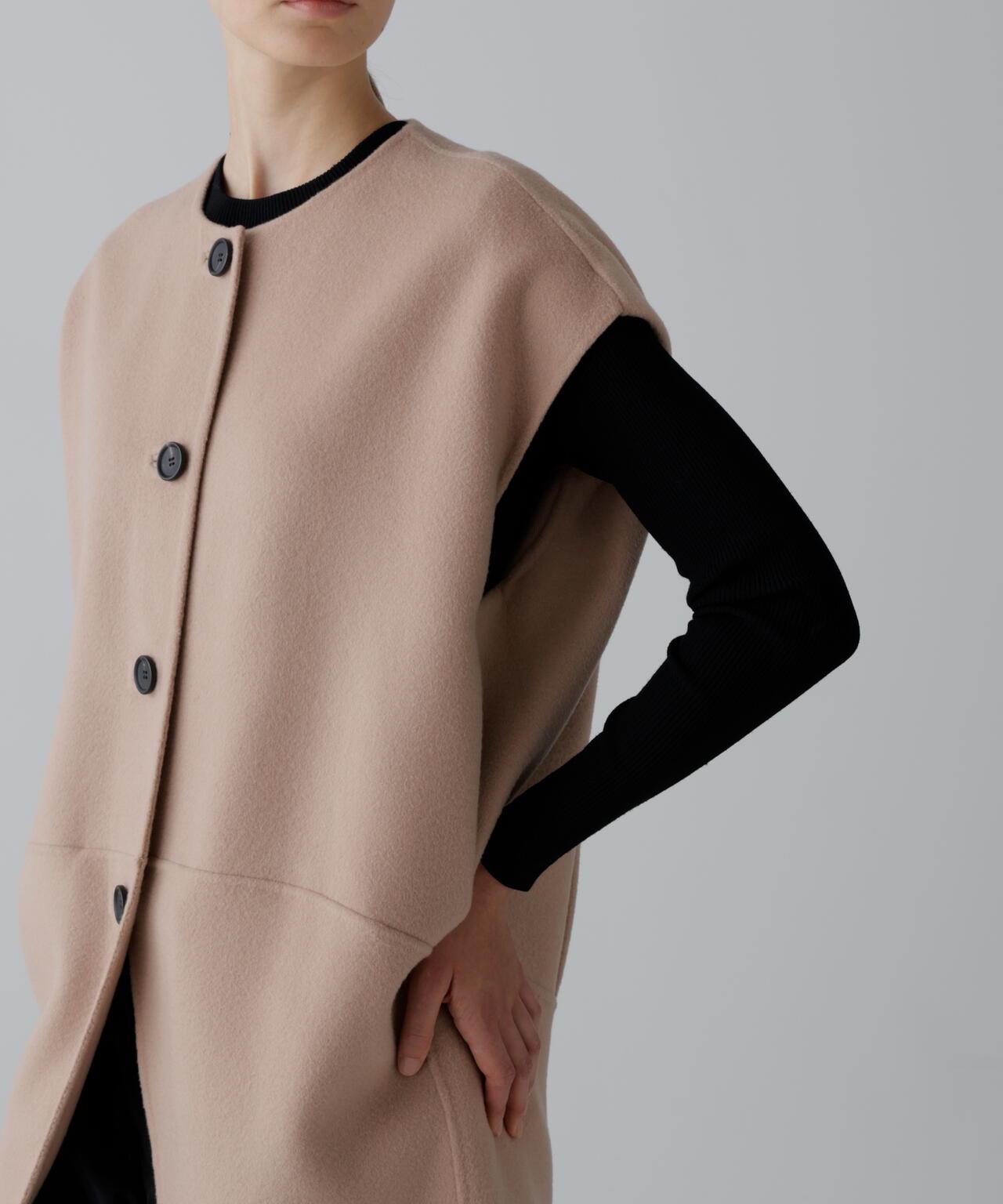 固體羊毛無領開衫