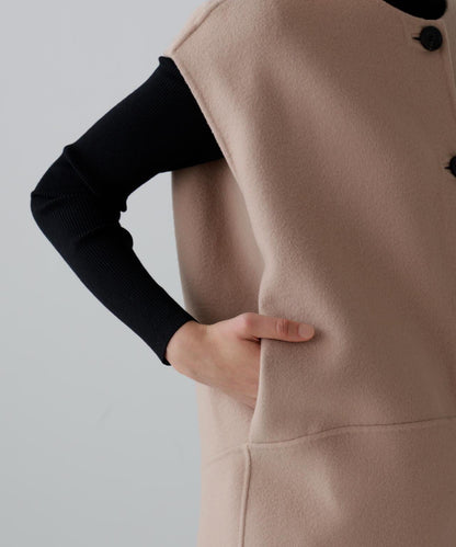 固體羊毛無領開衫