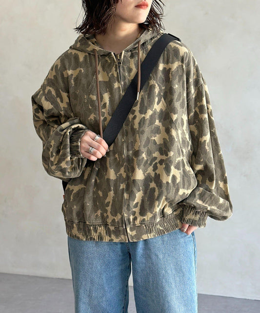 全印花帆布拉鍊衛衣