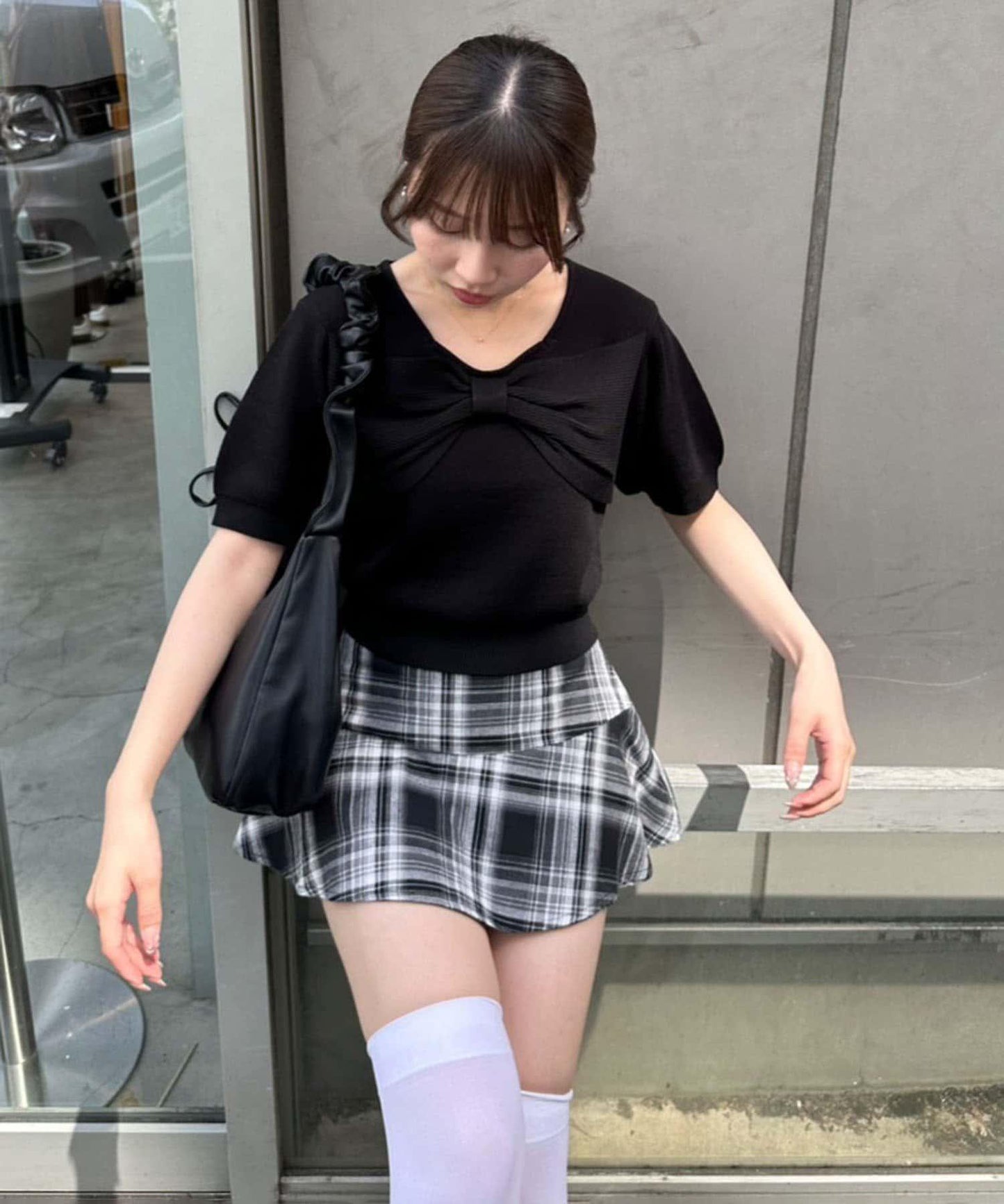 格紋迷你裙褲