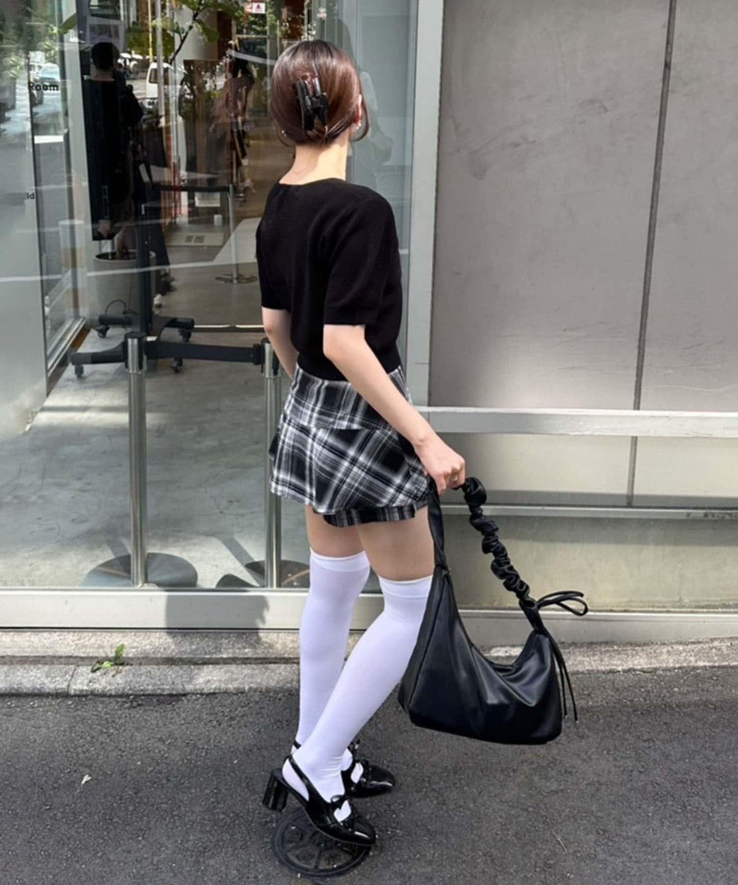 格紋迷你裙褲