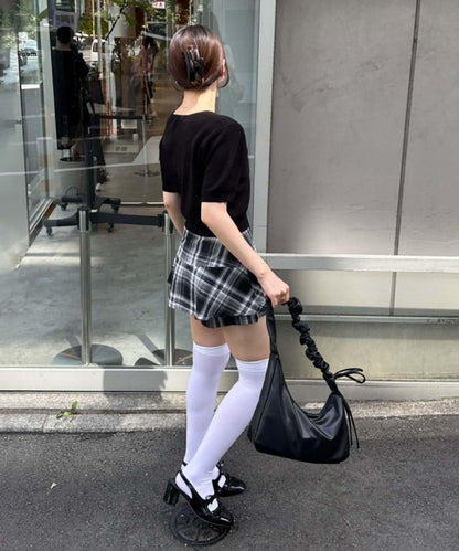 格紋迷你裙褲