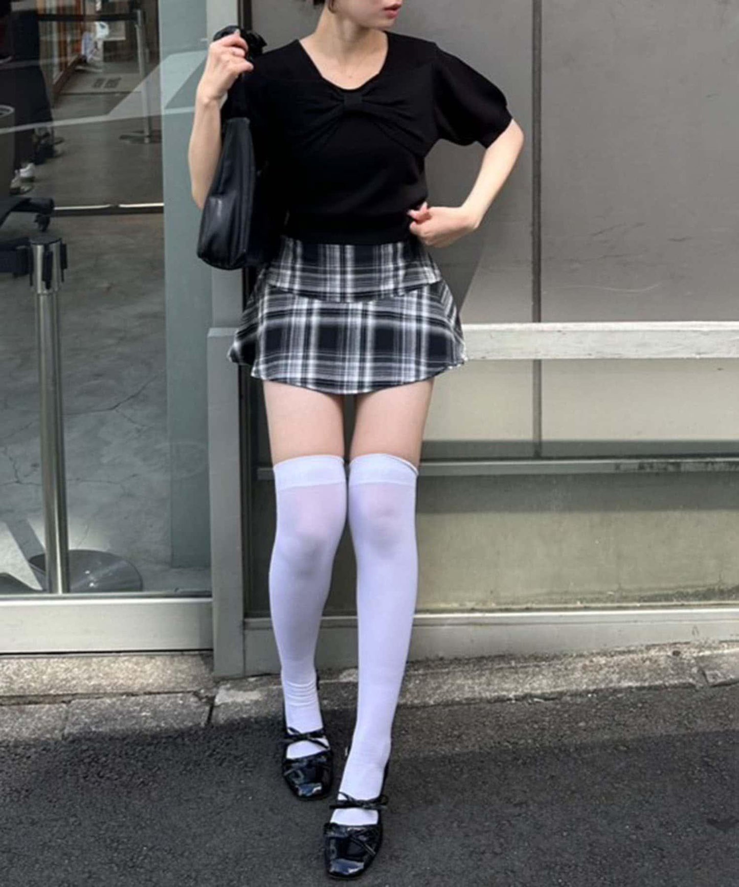 格紋迷你裙褲