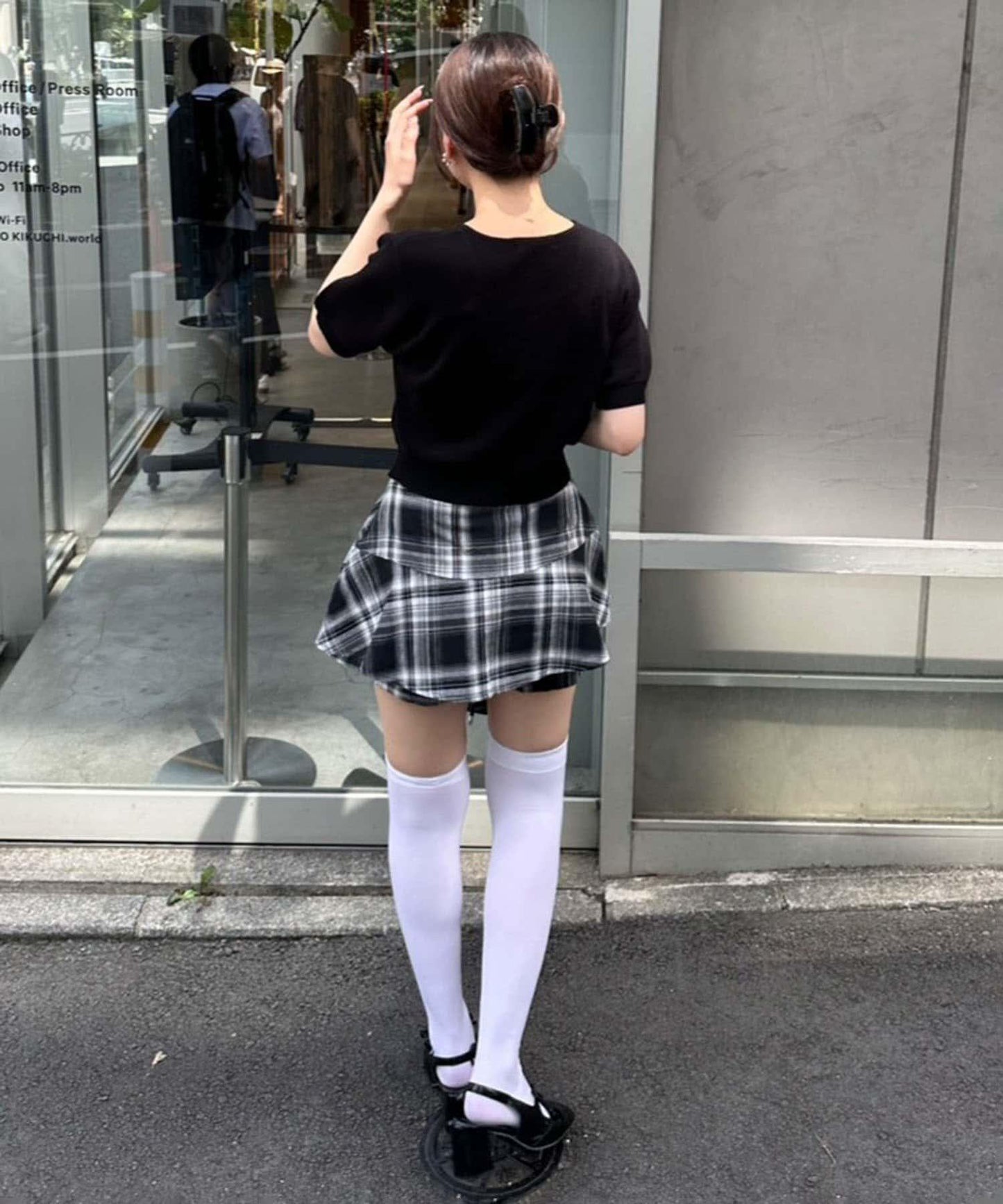 格紋迷你裙褲