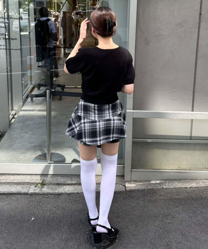 格紋迷你裙褲