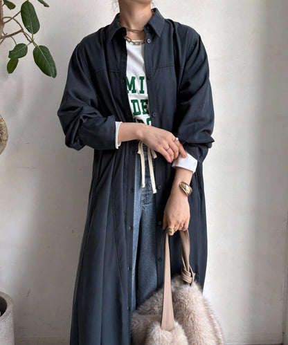 萊卡絲綢長款襯衫連衣裙