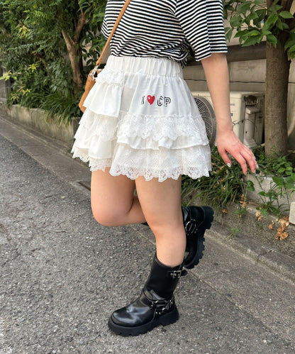 蓬鬆荷葉邊蕾絲層疊迷你裙