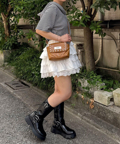 蓬鬆荷葉邊蕾絲層疊迷你裙