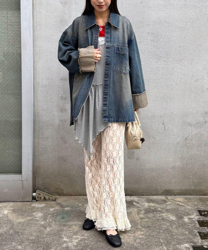 超大號染色牛仔布大襯衫夾克
