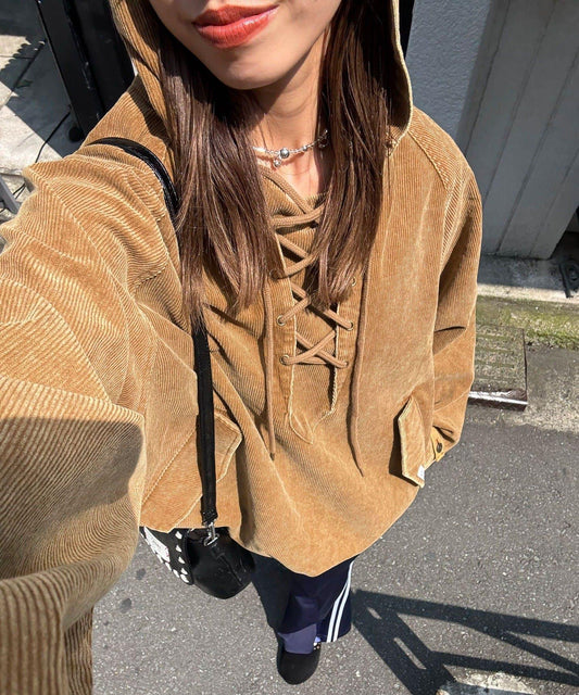 【UNESS/ユーネス】工藝燈芯絨套頭衫連帽外套