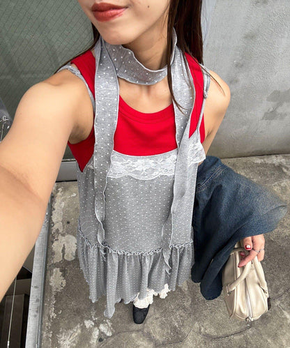 吊帶套裝圓點不對稱吊帶連衣裙