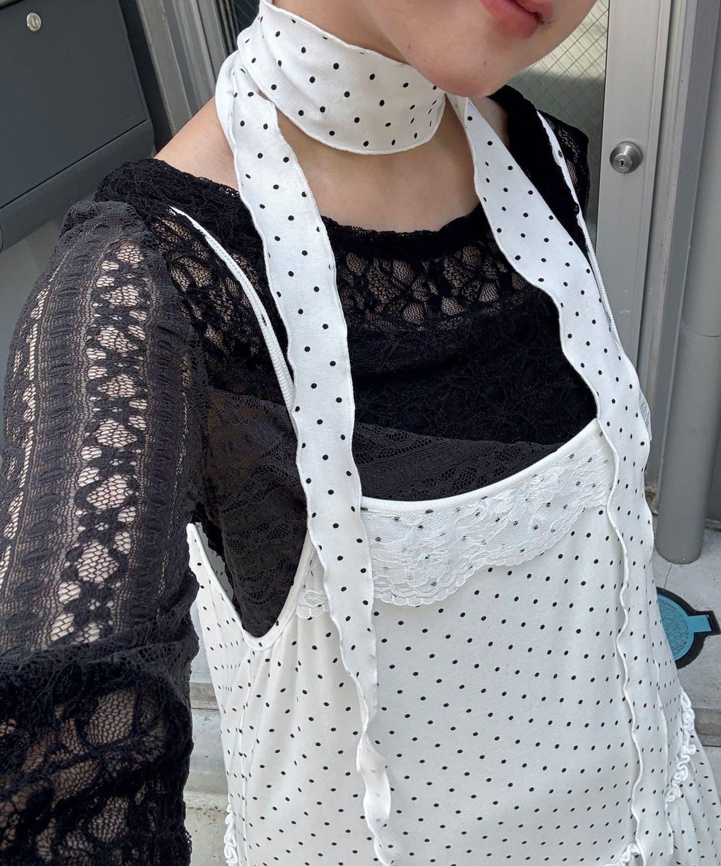 【Ciaopanic】項圈套裝波點不對稱吊帶連衣裙