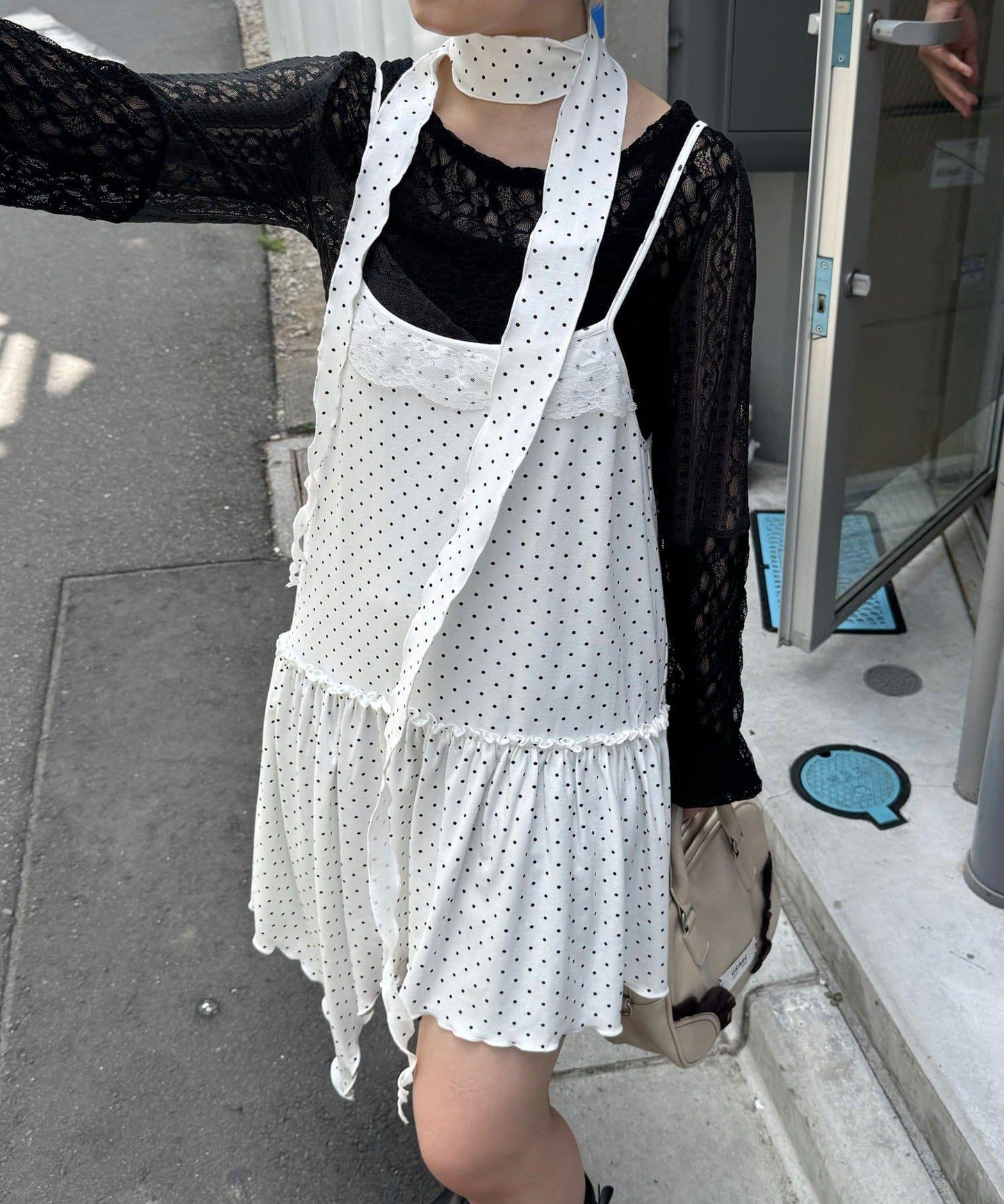 【Ciaopanic】項圈套裝波點不對稱吊帶連衣裙