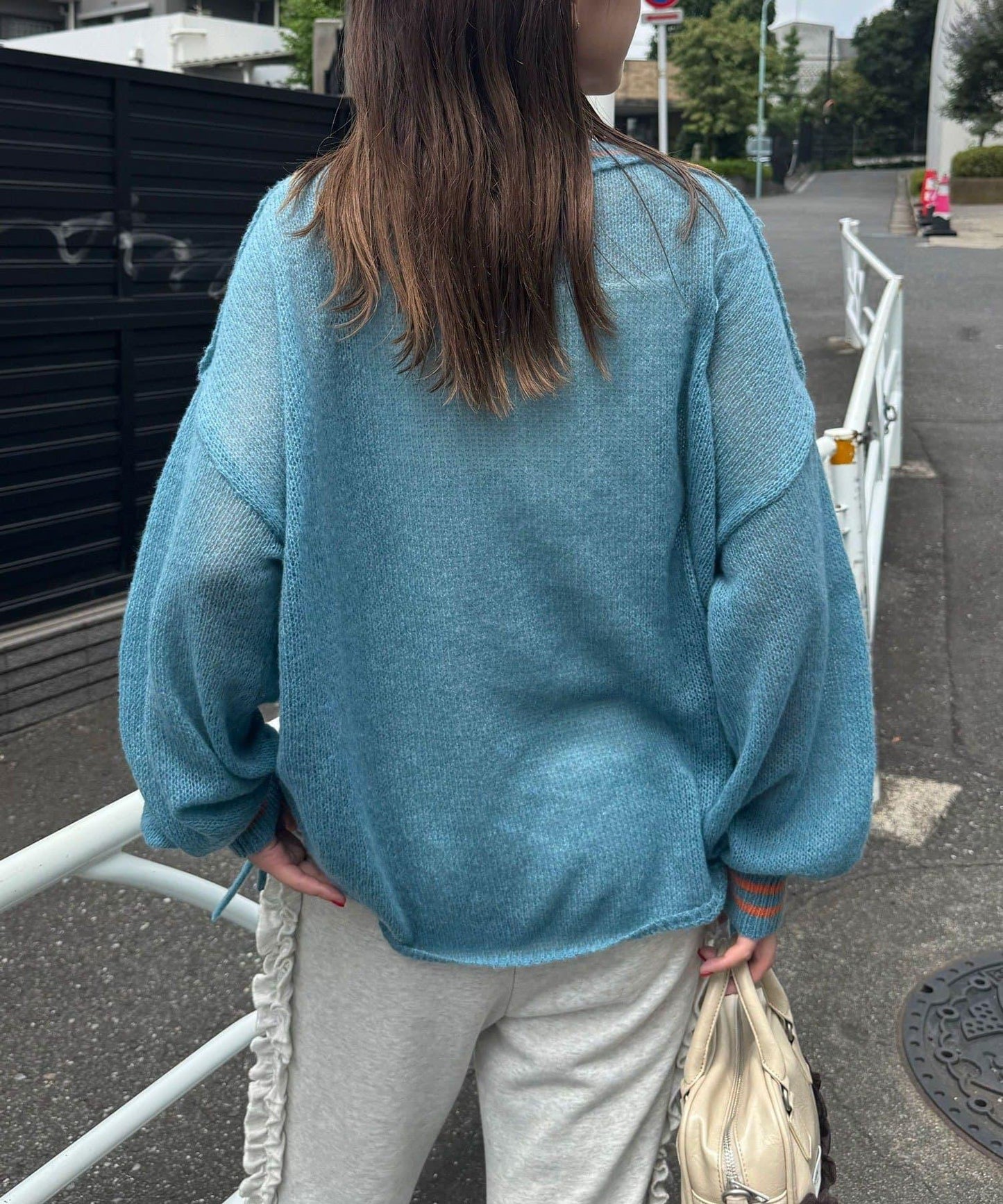星標徽標荷葉邊透視針織衫