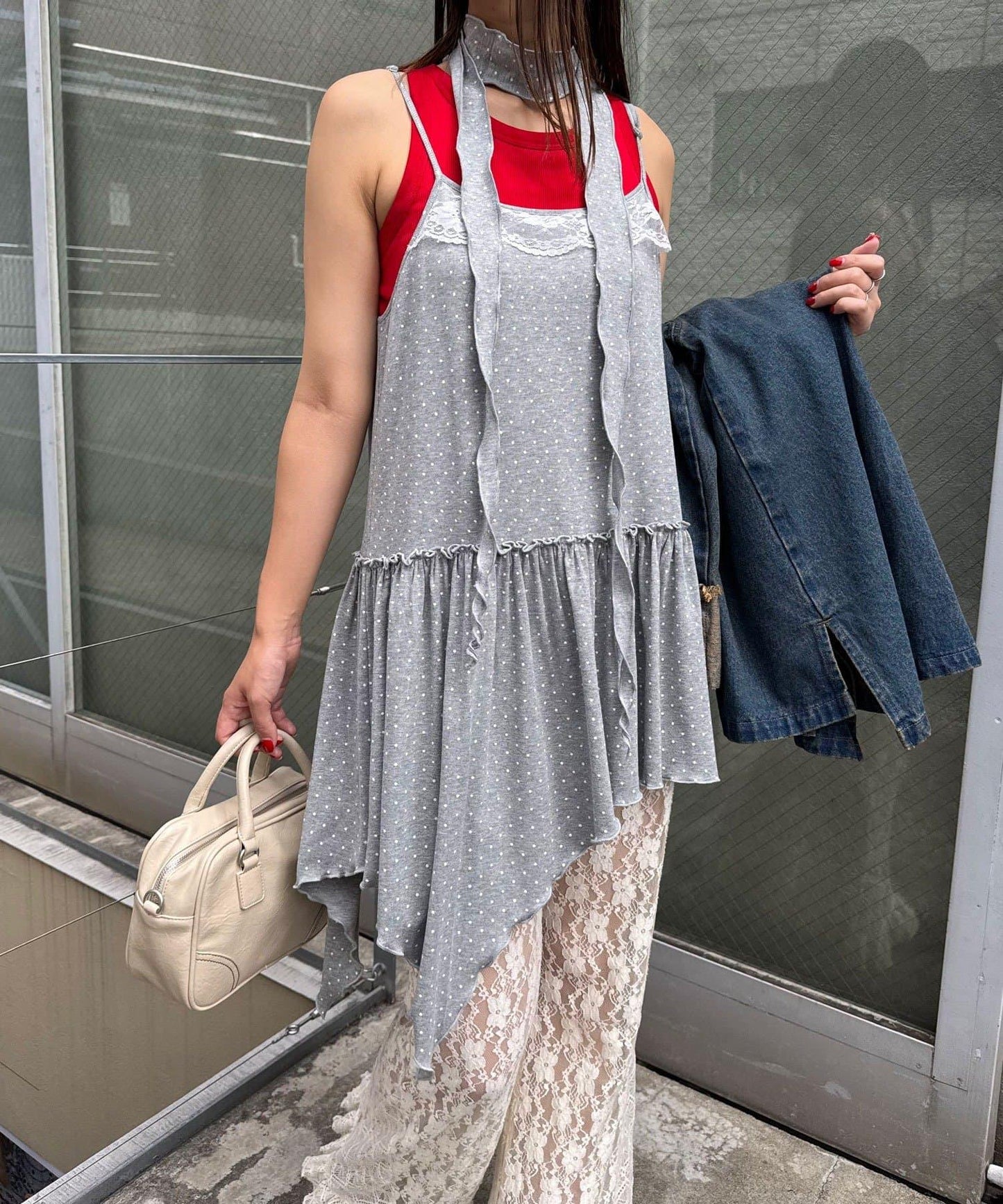 【Ciaopanic】項圈套裝波點不對稱吊帶連衣裙