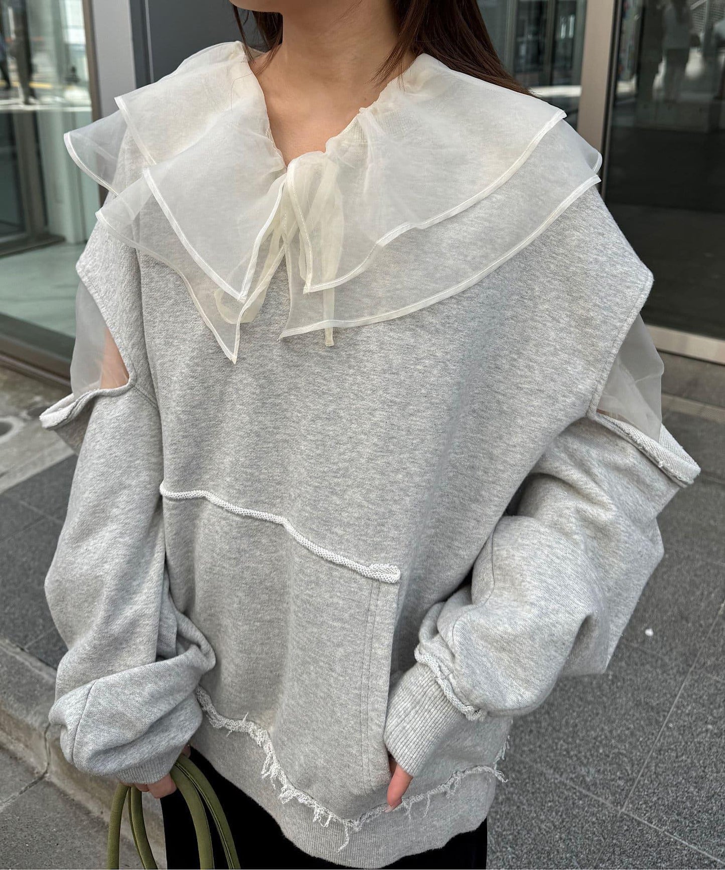【Kastane】歐根紗荷葉邊襯衫