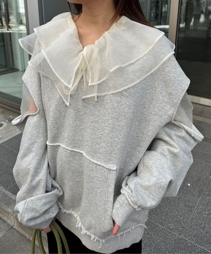 【Kastane】歐根紗荷葉邊襯衫