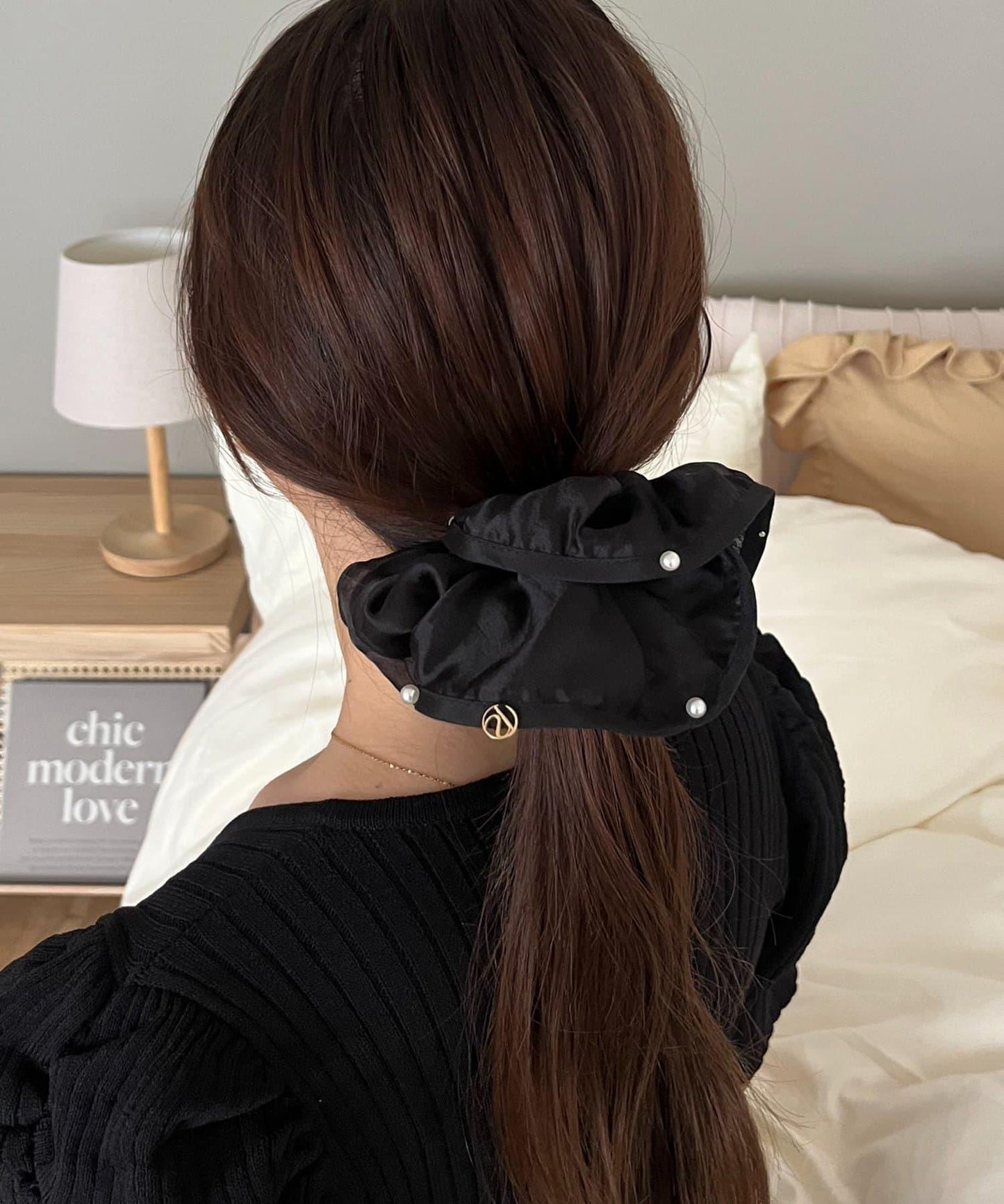 珍珠鑲邊雪紡髮飾