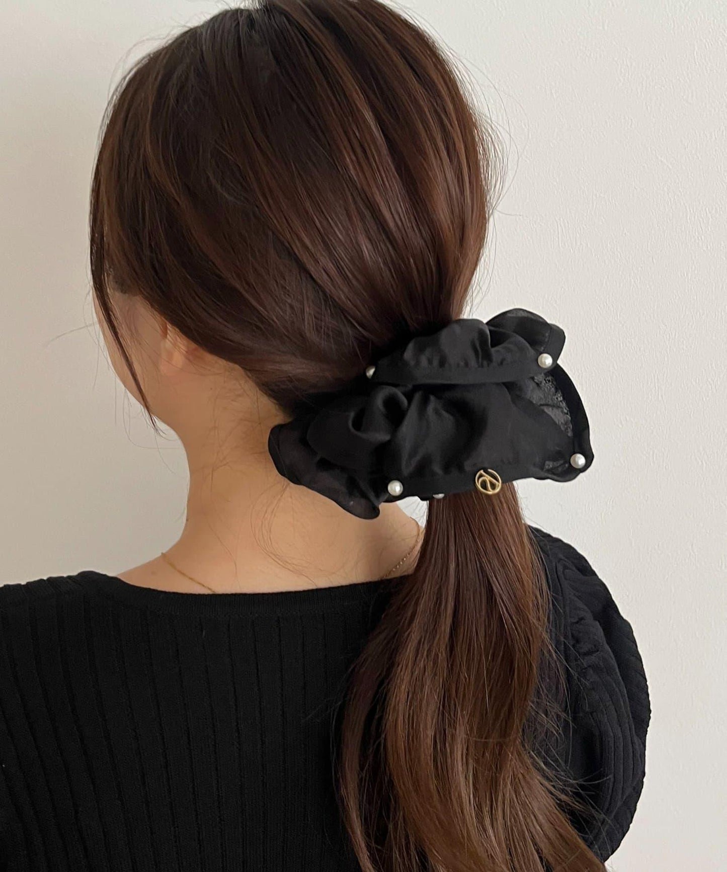 珍珠鑲邊雪紡髮飾