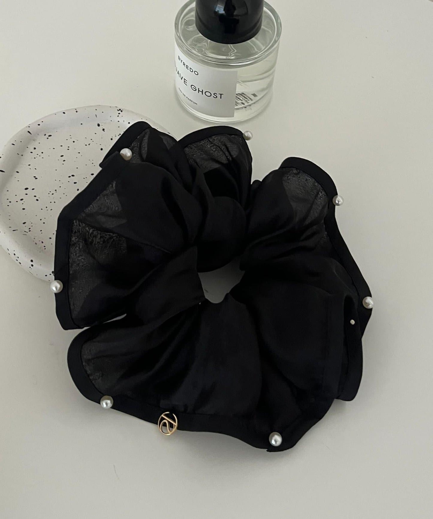 珍珠鑲邊雪紡髮飾