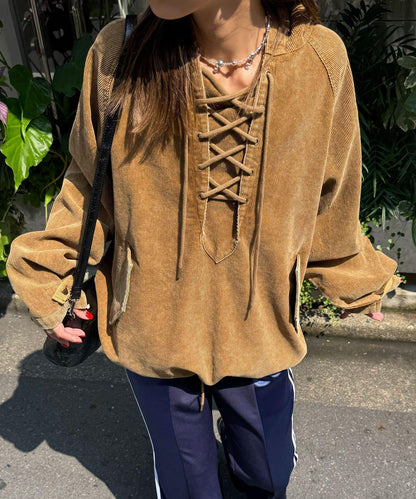 【UNESS/ユーネス】工藝燈芯絨套頭衫連帽外套