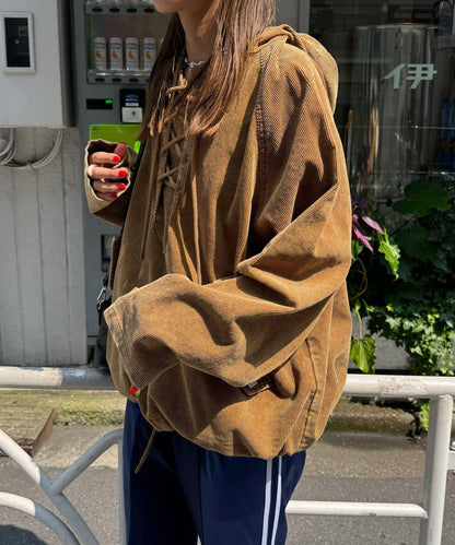 【UNESS/ユーネス】工藝燈芯絨套頭衫連帽外套