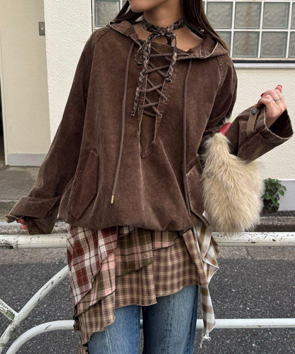 【UNESS/ユーネス】工藝燈芯絨套頭衫連帽外套