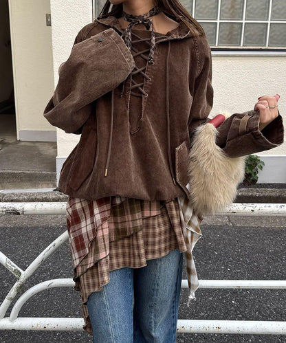【UNESS/ユーネス】工藝燈芯絨套頭衫連帽外套
