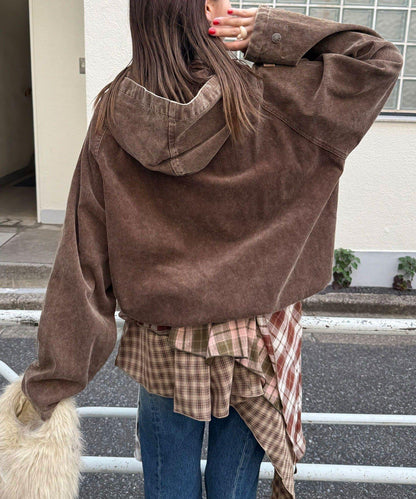 【UNESS/ユーネス】工藝燈芯絨套頭衫連帽外套