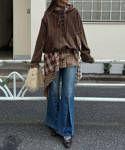 【UNESS/ユーネス】工藝燈芯絨套頭衫連帽外套