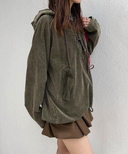 【UNESS/ユーネス】工藝燈芯絨套頭衫連帽外套