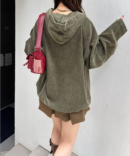 【UNESS/ユーネス】工藝燈芯絨套頭衫連帽外套