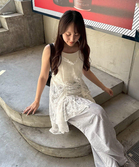 【疊穿必備！】蕾絲抽繩吊帶連衣裙