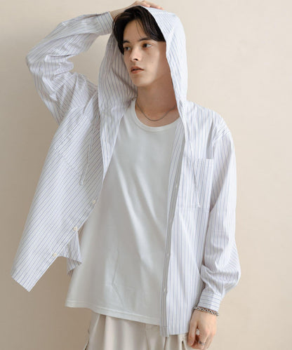 條紋連帽寬鬆襯衫