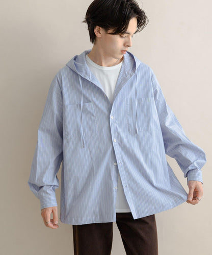 條紋連帽寬鬆襯衫
