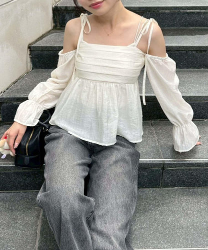 【適合夏秋季穿著】袖子可兩穿抽褶襯衫