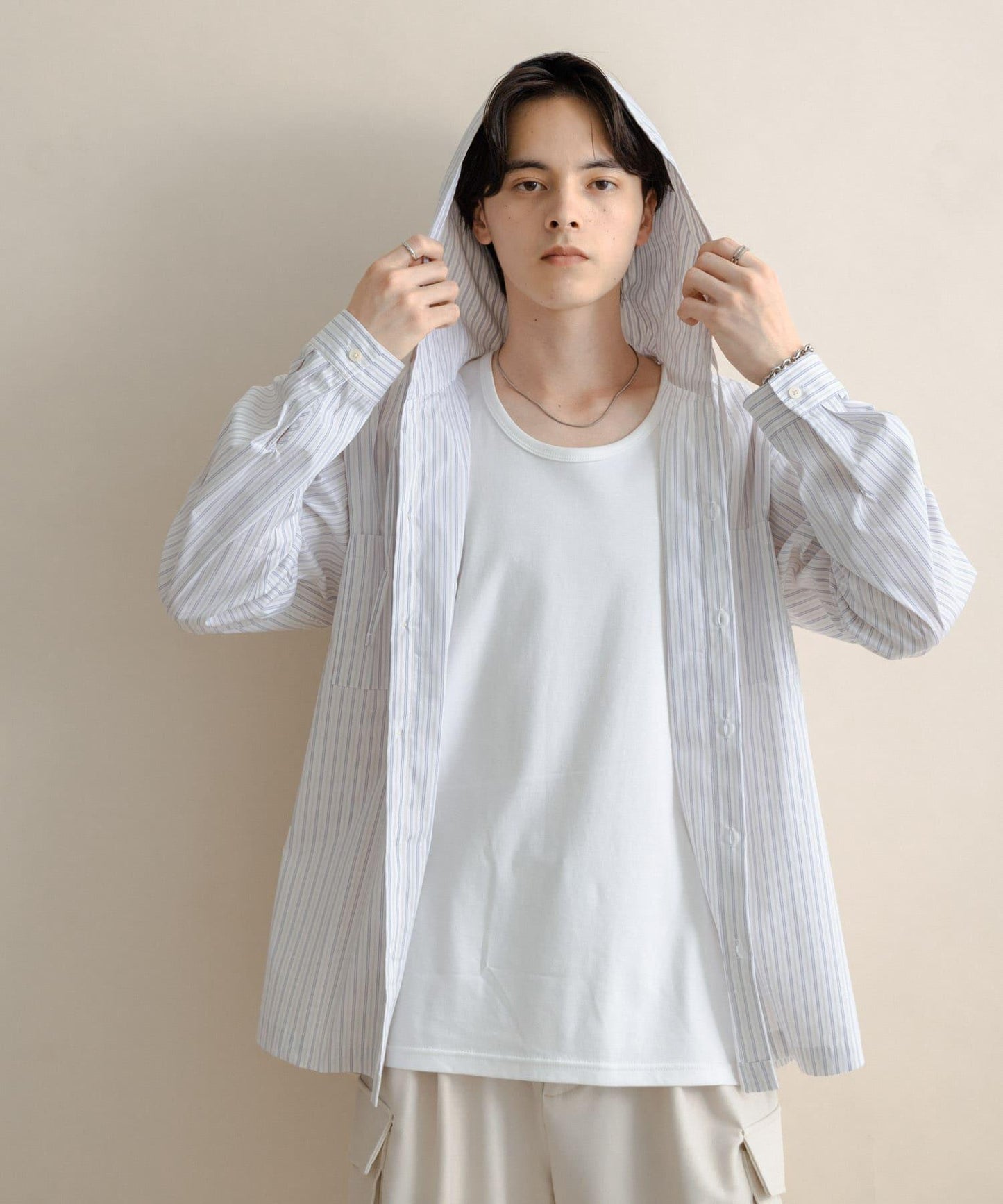 條紋連帽寬鬆襯衫