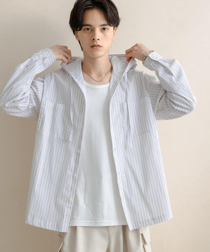 條紋連帽寬鬆襯衫