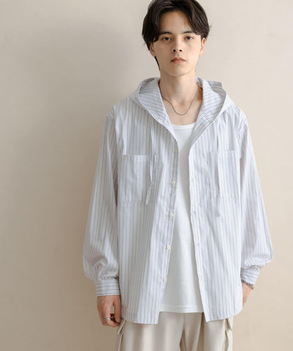 條紋連帽寬鬆襯衫