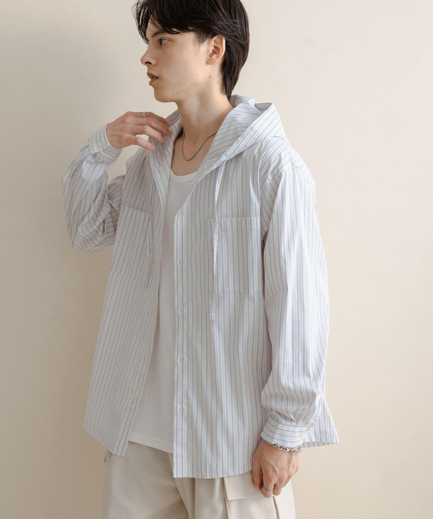 條紋連帽寬鬆襯衫