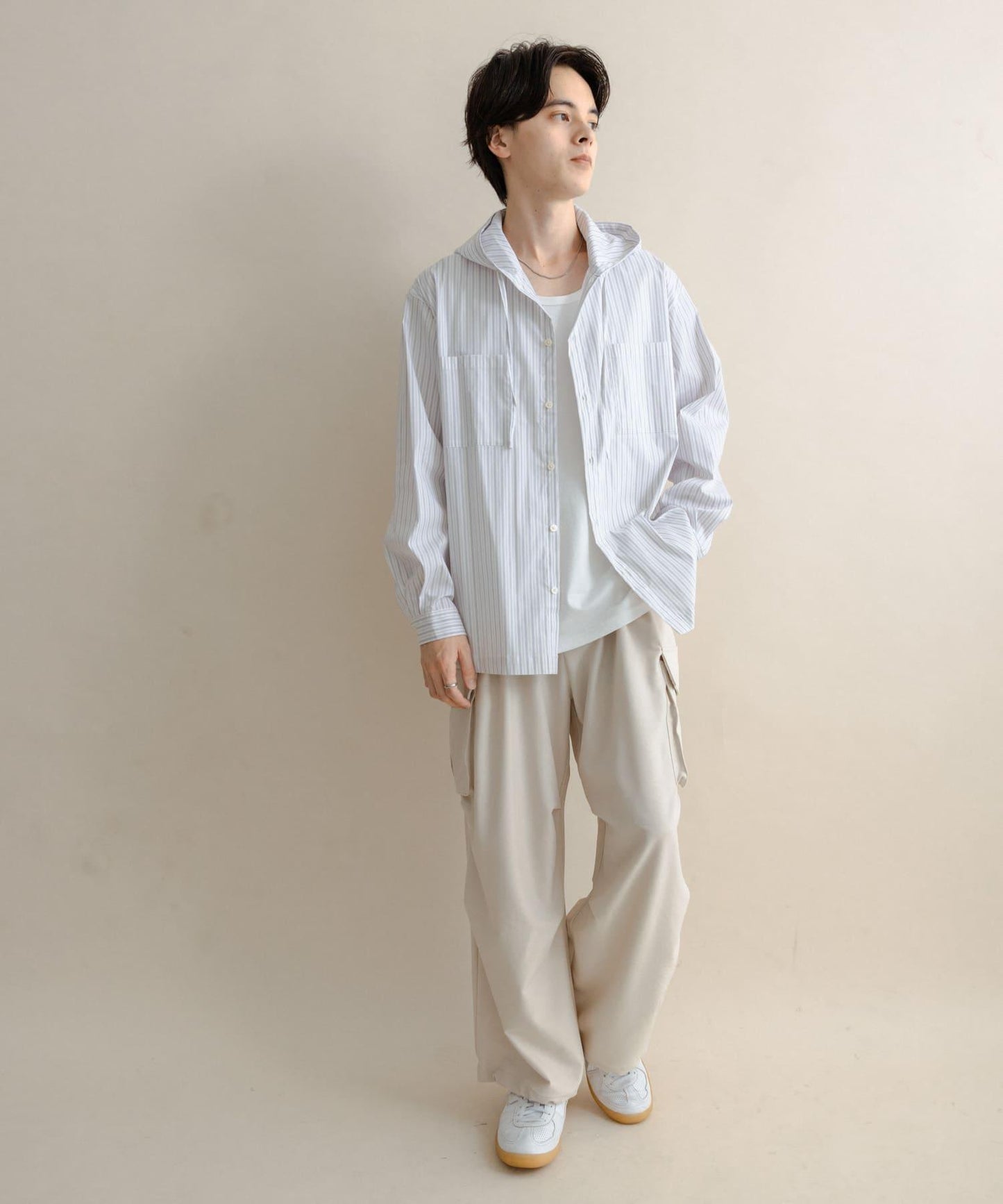 條紋連帽寬鬆襯衫