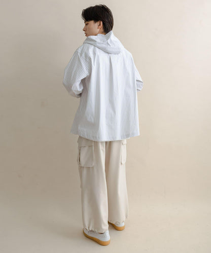 條紋連帽寬鬆襯衫
