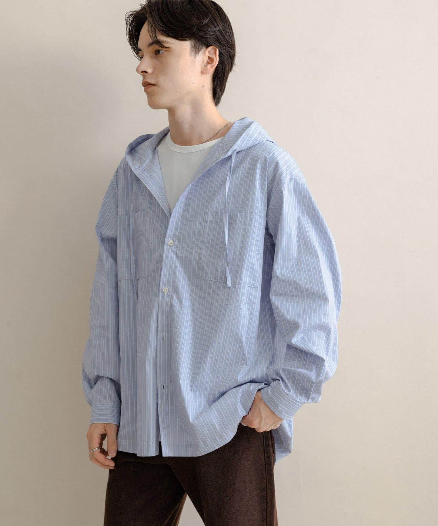 條紋連帽寬鬆襯衫