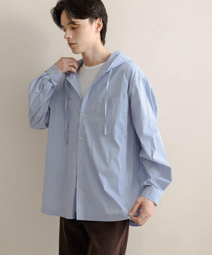 條紋連帽寬鬆襯衫