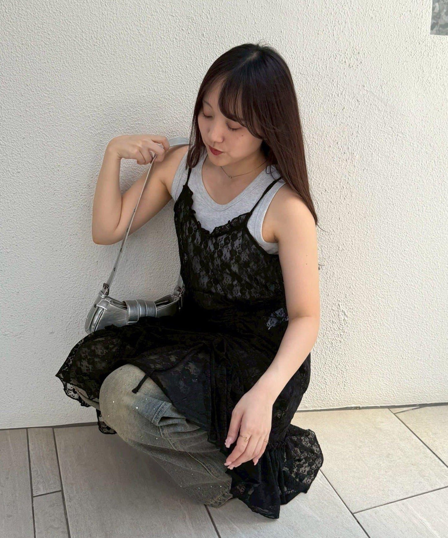 【疊穿必備！】蕾絲抽繩吊帶連衣裙