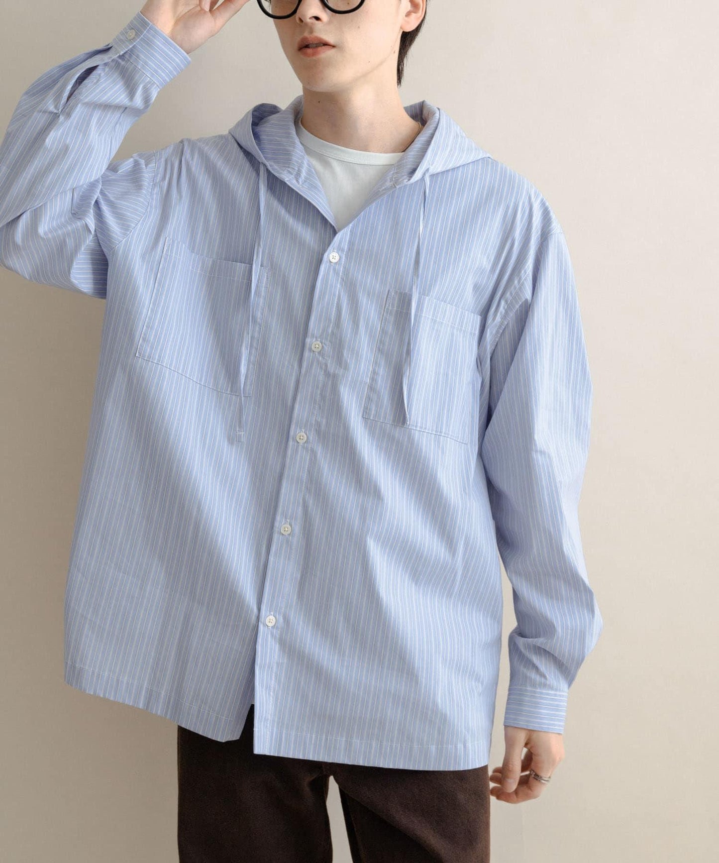 條紋連帽寬鬆襯衫