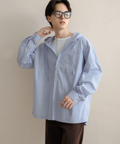 條紋連帽寬鬆襯衫