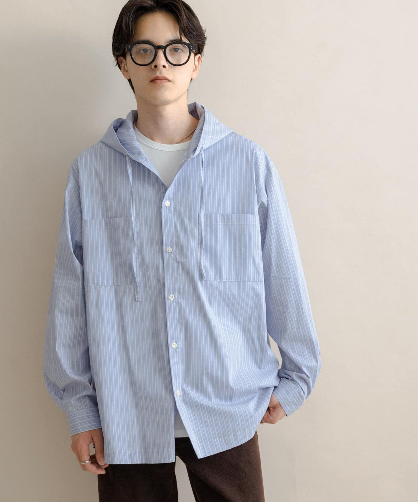 條紋連帽寬鬆襯衫