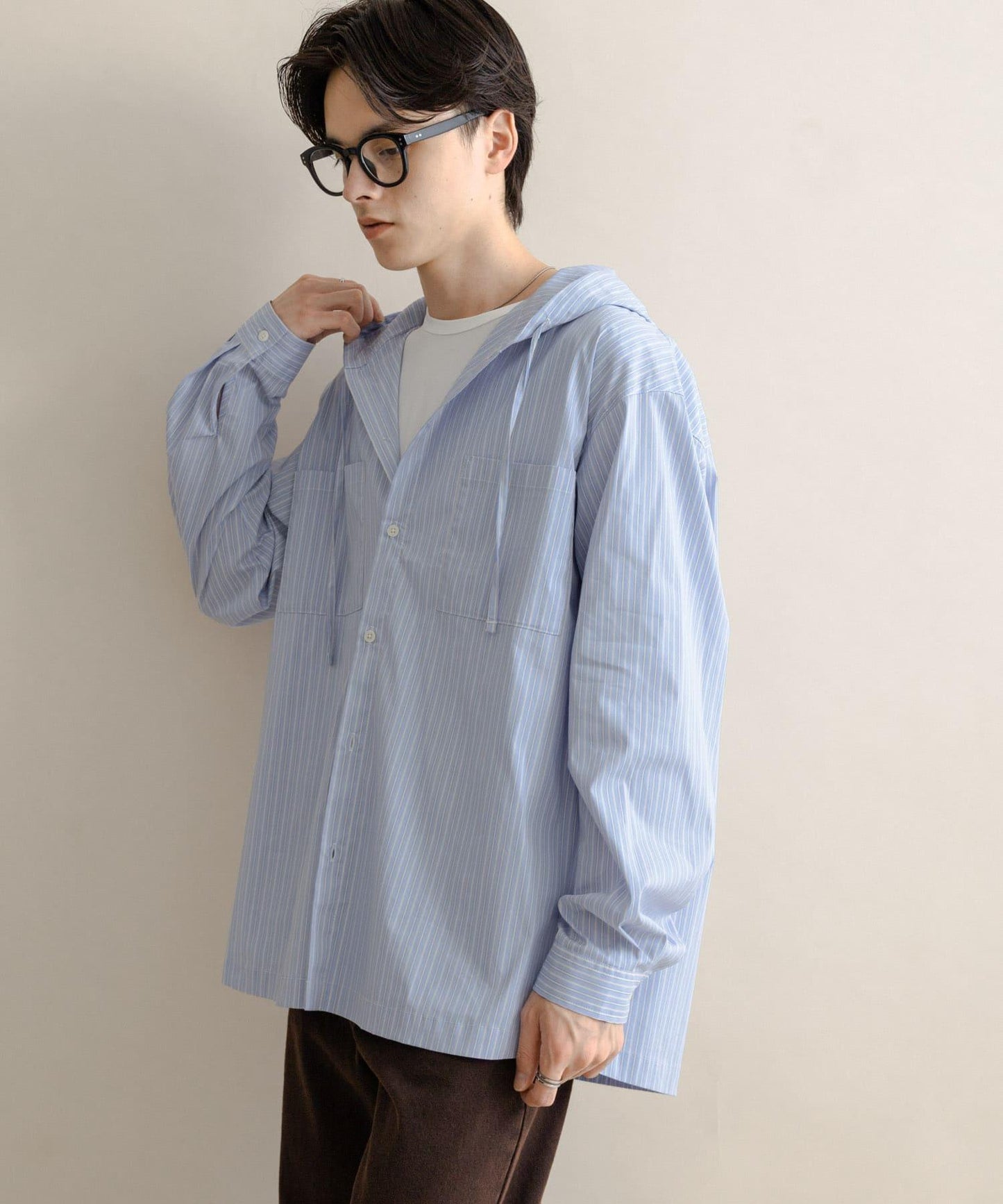 條紋連帽寬鬆襯衫